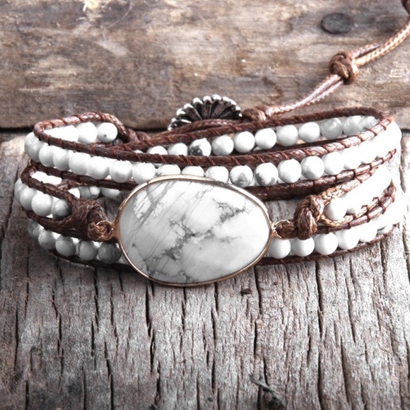 White Bohemian Stone Bead Wrap Bracelet - Picture 1 of 6